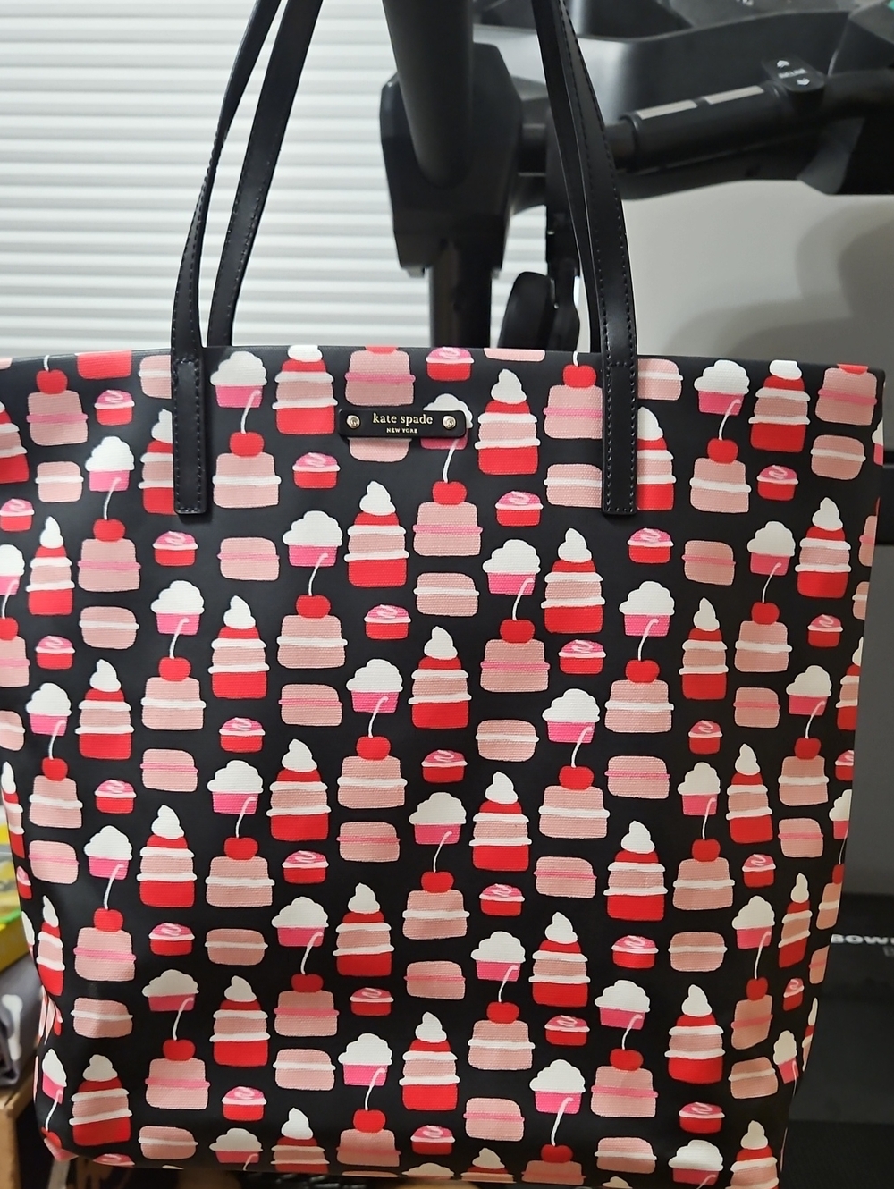 kate spade Black Tote with Pink & Red Dessert Print